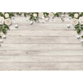 Fotobehang poster 1428 bloemen wit hout grijs parels