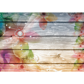Fotobehang poster 2296 planken bloemen hout kleur