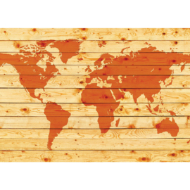 Fotobehang poster 2213 wereldkaart hout oranje landkaart