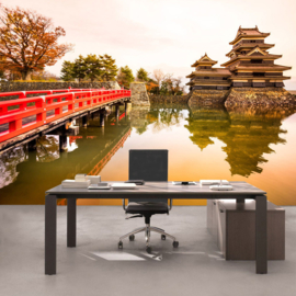 Fotobehang poster 0263 japan tempel brug romantisch rustgevend