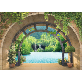 Fotobehang poster 4562 boog muur bos bomen waterval