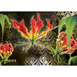 Fotobehang poster 2105 bloemen orchidee ornament zwart
