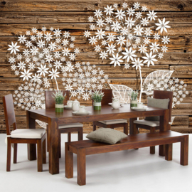 Fotobehang poster 2420 witte bloemen planten hout