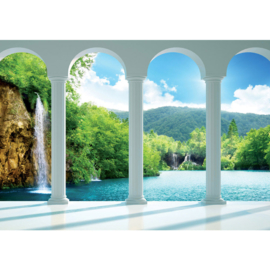 Fotobehang poster 2124 uitzicht met bogen op waterval