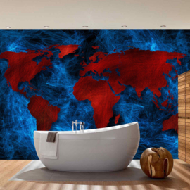 Fotobehang 3330 wereldkaart blauw rood