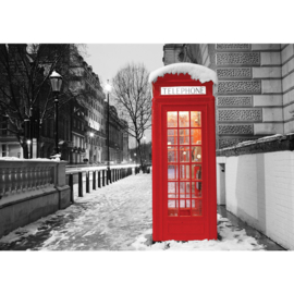 Fotobehang poster 1425 telefooncel rood engels phone sneeuw