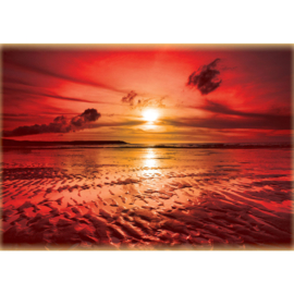 Fotobehang poster 1742 zonsondergang zee water lucht hemel wolken oranje strand