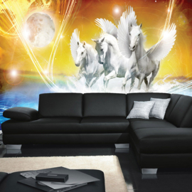 Fotobehang poster 1076 dieren pegasus paarden met vleugels blauw geel