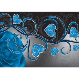 Fotobehang poster 1567 blauw hartjes roos bloem