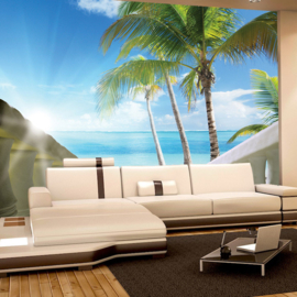 Fotobehang poster 1571 trap met pilaren naar strand