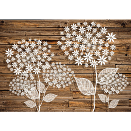 Fotobehang poster 2420 witte bloemen planten hout