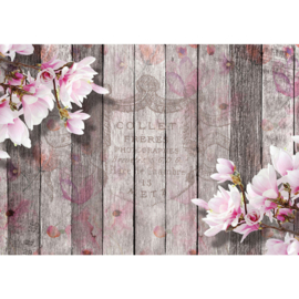 Fotobehang poster 2281 hout roze bloemen
