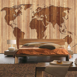 Fotobehang 3556 wereldkaart hout