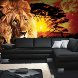 Fotobehang poster 1019 dieren leeuw tekening africa safari zonsondergang