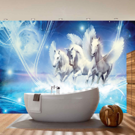 Fotobehang poster 1077 dieren pegasus paarden met vleugels blauw