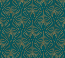 AS 374275 grafisch turqoise groen retro grafisch goud