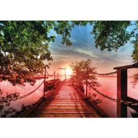 Fotobehang poster 0637 steiger zonsondergang boot zee boom lucht wolken