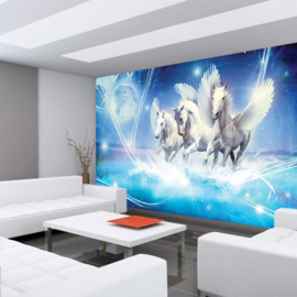 Fotobehang poster 1077 dieren pegasus paarden met vleugels blauw
