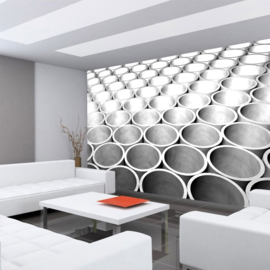 Fotobehang 0764 buizen grijs zwart wit 3d abstract
