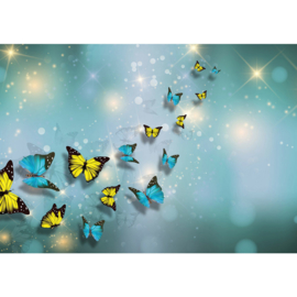 Fotobehang poster 2560 dieren vlinders blauw geel