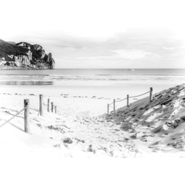 Fotobehang poster 1849 strand zee water zwart wit