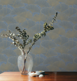 AM25324 bloem blad 3d grafisch aqua blauw turqoise
