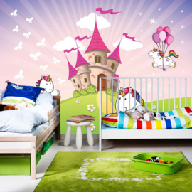 Fotobehang poster 4597 kinderkamer unicorn ballon kasteel