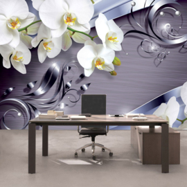 Fotobehang poster 0604 orchidee wit grijs patroon lila