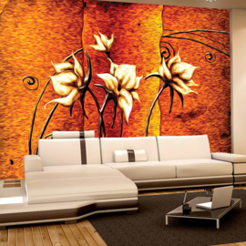 Fotobehang poster 3269 kunst schilderij bloemen rood oranje
