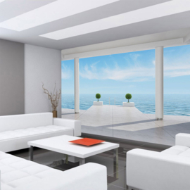 Fotobehang poster 2951 balkon zee blauwe lucht