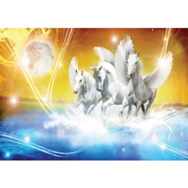 Fotobehang poster 1076 dieren pegasus paarden met vleugels blauw geel