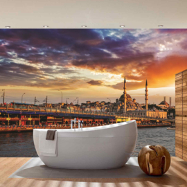 Fotobehang 1192 Turkije Istanbul minaret skyline blauw