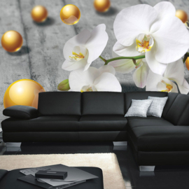 Fotobehang poster 0897 orchidee wit parels goud bloem plant