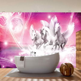 Fotobehang poster 1078 dieren pegasus paarden met vleugels roze