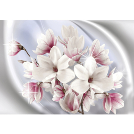 Fotobehang poster 0879 bloemen wit roze blauw ster planten