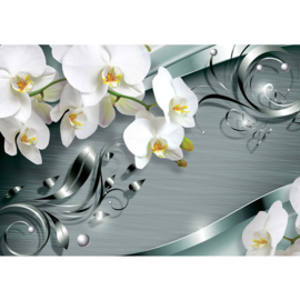 Fotobehang poster 0606 orchidee wit patroon grijs blauw