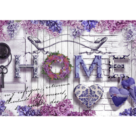 Fotobehang poster 1774 hout planken grijs bloemen home roze paars