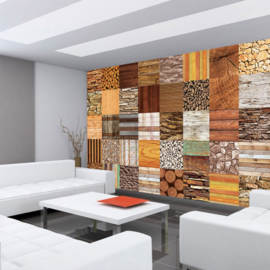 Fotobehang poster 2340 hout patchwork kiezel boomstam