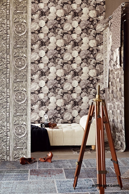 via Etna Vervullen Eijffinger Masterpiece 358001 bloemen zwart wit grijs taupe | Masterpiece |  XL Behang