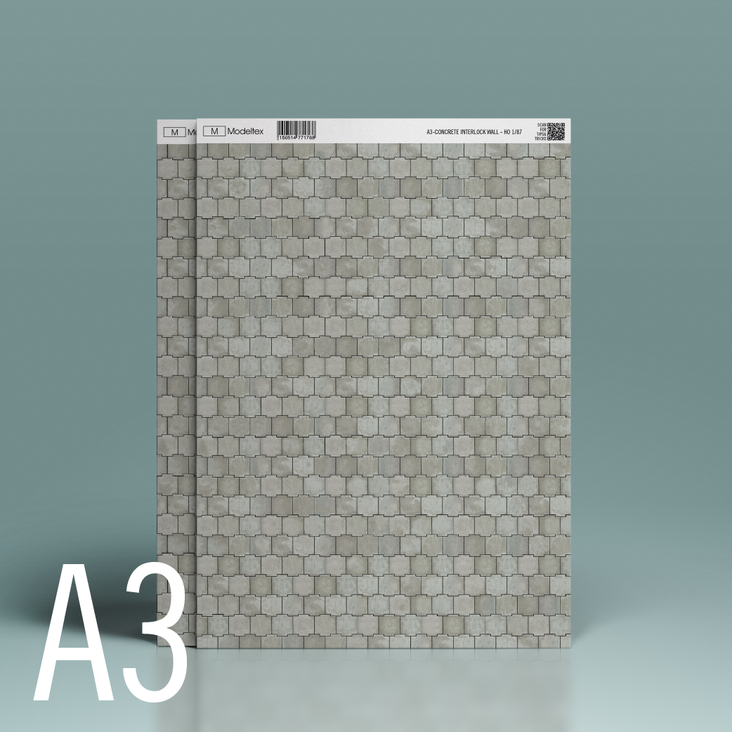 MT768 1:87 (HO) Modeltex A3 Concrete Interlock (420mm x 297mm x 3mm)
