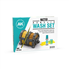 AK19300 MASTER ACRYLIC WASH SET – FULL RANGE (18 COLORS)