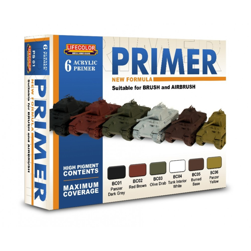 BPS01 Lifecolor New formula Primer set for brush and airbrush (Contains 6 acrylic Primers)
