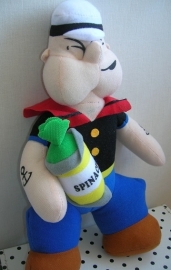 Popeye the Sailor Man knuffel met blik spinazie