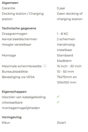 Easy Stand Fox Officeline Monitorarm dual II zwart met bladklem NPR1813