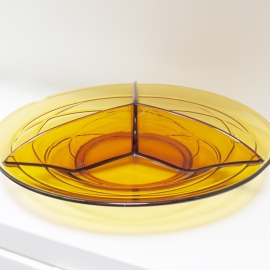Glazen schaal 3-vaks geel
