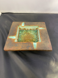 60s grote aardewerken asbak met glas glazuurlaag