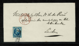1865. 4. 5 ct. plaat I op omslag van 's-GRAVENHAGE naar LEIDEN