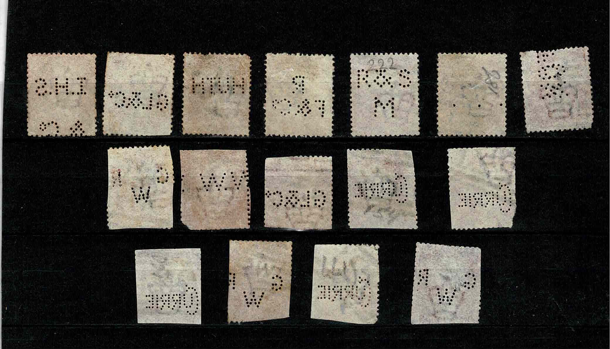 Engeland UK  Perfins firmaperforaties in One Penny Red Klassiek