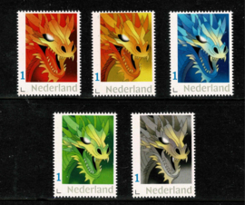 Serie van 5 kleuren van de Crypto-3 zegel. Jaar van de Draak.