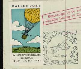 1946. 429 op ballon-poststuk met diverse stempel en vignet✉️